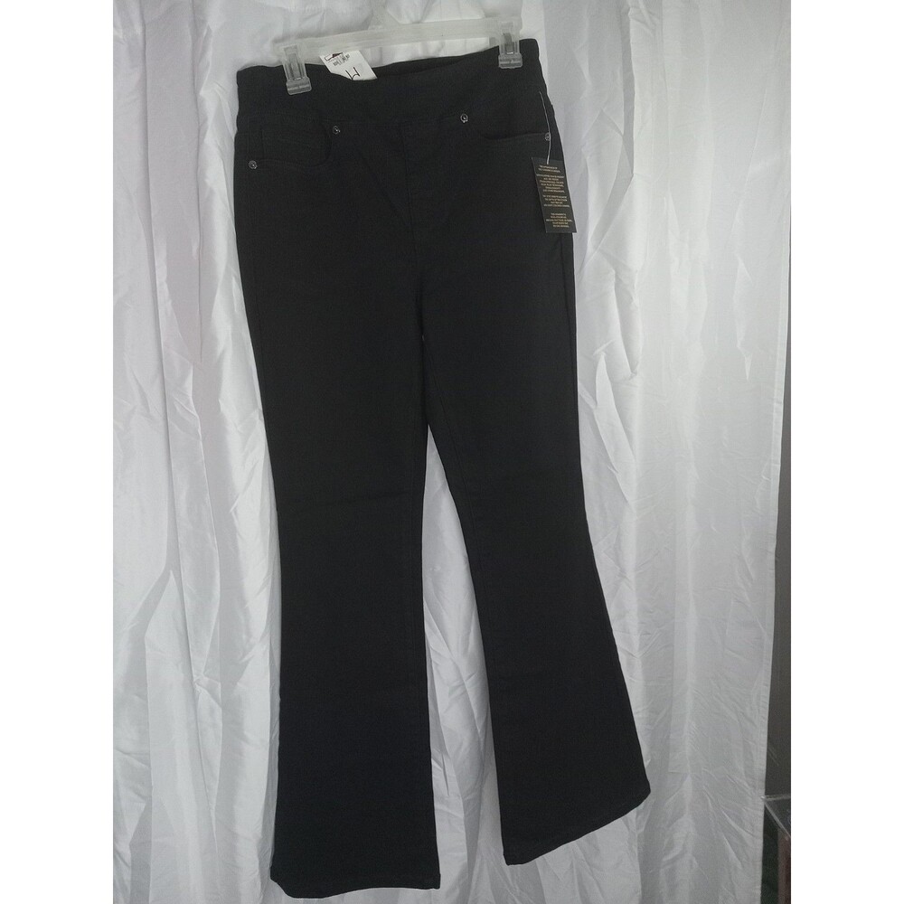 Size 8 DG2 by Diane Gilman Virtual Stretch Denim PullOn Flare Jean, Black